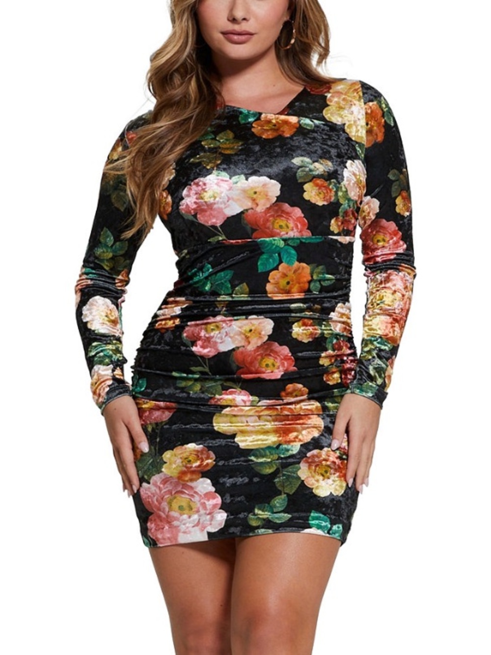 GUESS Eco Tess Peony Charm Print Long Sleeve Velvet Mini Dress--NWT--S - Picture 4 of 16